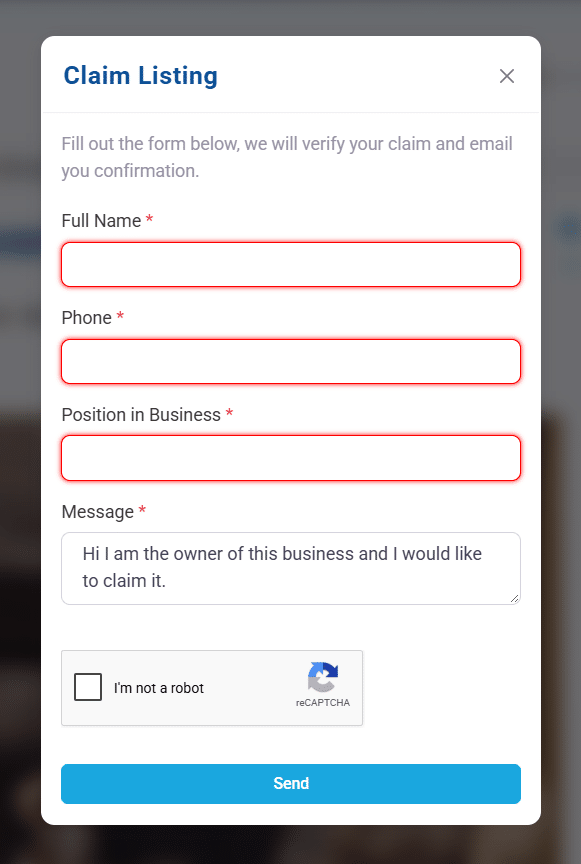 claim listing form